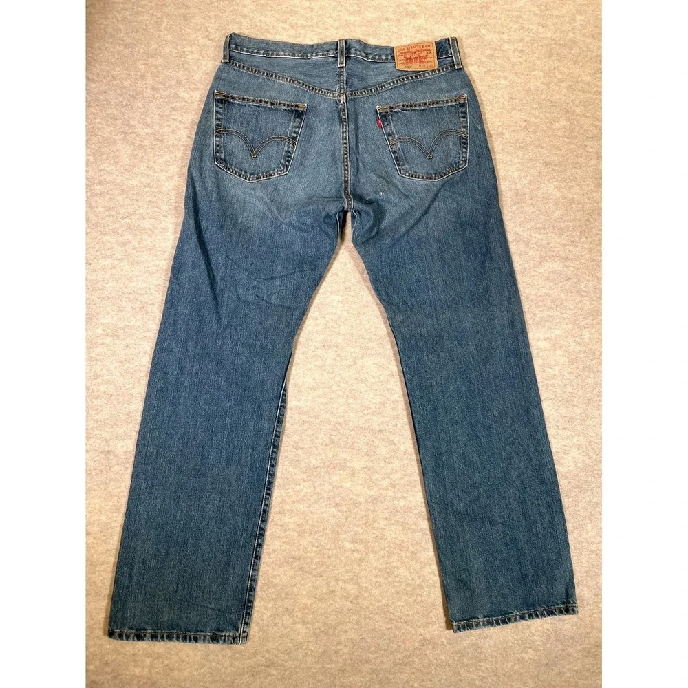 Levis 501 Original Fit Jeans Mens 36x32 Blue Denim Cotton High Rise Straight Leg